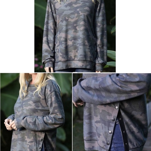 Camo Side Snaps Weekender Top - Picture 2 of 12